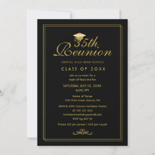 Elegant Black Guld 35e Class Reunion Inbjudningar