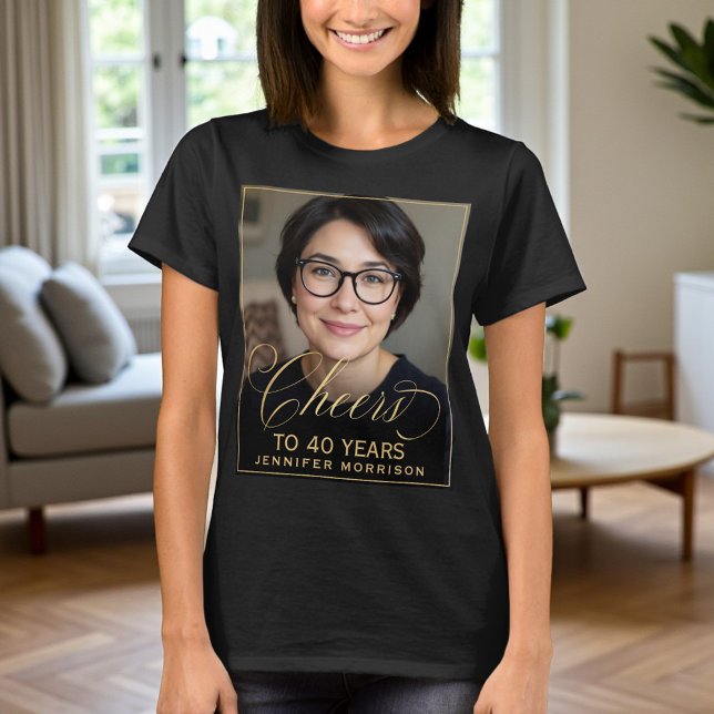 Elegant Black & Guld 40:e födelsedag Party foto T Shirt (Skapare uppladdad)