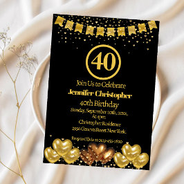 Elegant Black Guld 40:e födelsedag Party Inbjudningar