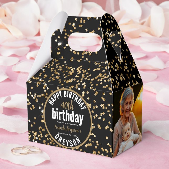 Elegant Black & Guld 40:e födelsedagen Party Presentaskar (Bröllop)