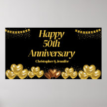 Elegant Black&guld 50-årsjubileum party poster