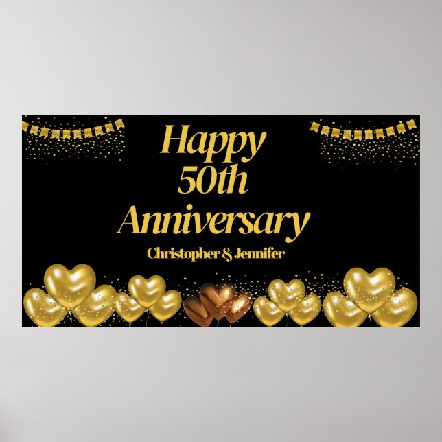Elegant Black&guld 50-årsjubileum party poster (Framsidan)