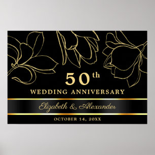 Elegant Black Guld 50 Bröllop-årsdagen Poster