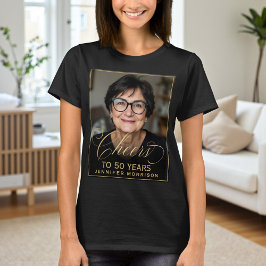 Elegant Black & Guld 50:e Födelsedagsfestens foto T Shirt