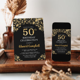 Elegant Black & Guld 50:e födelsedagsinbjudan Inbjudningar