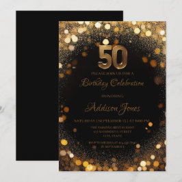 Elegant Black & Guld 50:e födelsedagsinbjudan Inbjudningar