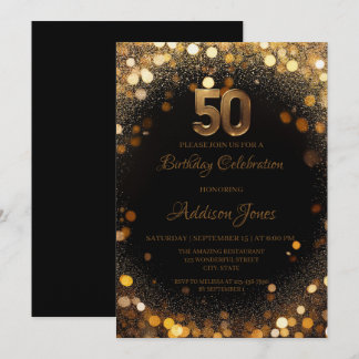 Elegant Black & Guld 50:e födelsedagsinbjudan Inbjudningar