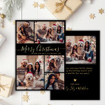 Elegant Black Guld 5 Photo Collage jul<br><div class="desc">Modern enkel Elegant, svart och Guld 5 fotokollage God jul-skriptkort för eldningsolja. Den här sjutna, minimalistiska, viskösa 5 (5) fotokortmallen Julhälsningar ett söt-rutnätsfotokollage och säger "God jul"! Texten "God jul" hälsning är skriven i ett vackert handskript som snabbt byts ut mot svan i guld mot svart bakgrund i färg. På...</div>
