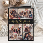 Elegant Black Guld 5 Photo Collage jul Helgkort<br><div class="desc">Elegant Calligraphy Modern Simple Black and Guld 5 Photo Collage God jul Script Helgdag Card. Den här sjutna, minimalistiska, viskösa 5 (5) fotokortmallen Julhälsningar ett söt-rutnätsfotokollage och säger "God jul"! Texten "God jul" hälsning är skriven i ett vackert handskrivet skript som snabbt byts ut mot svan och typpografi i guld...</div>
