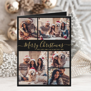 Elegant Black Guld 5 Photo Collage jul Helgkort