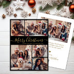 Elegant Black Guld 5 Photo Collage jul Julkort<br><div class="desc">Modern Elegant Calligraphy Black och Guld 5 Photo Collage God jul Script Helgdag Card. Den här snygga, enkla, minimalistiska, vimitiska, fem (5) fotokortmallen Julhälsningar en söt-rutnätsfotokollage och säger "God jul"! Texten "God jul" hälsning är skriven i ett vackert handskript som snabbt byts ut mot svan i guld mot svart bakgrund...</div>