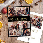 Elegant Black Guld 5 Photo Collage jul Julkort<br><div class="desc">Modern Calligraphy med enkel Elegant Black och Guld 5 Photo Collage God jul Script Helgdag Card. Den här sjutna, minimalistiska, viskösa 5 (5) fotokortmallen Julhälsningar ett söt-rutnätsfotokollage och säger "God jul"! Texten "God jul" hälsning är skriven i ett vackert handskript som snabbt byts ut mot svan i guld mot svart...</div>