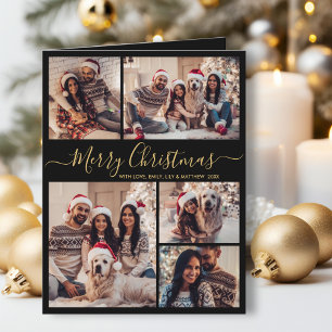 Elegant Black Guld 5 Photo Collage jul Kort