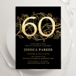 Elegant Black Guld 60:e födelsedagen Inbjudningar<br><div class="desc">Elegant svart guld 60 födelsedagsfest inbjudan. Anpassadets moderna femininindesign med ro botaniska accenter och faux glitter guld. Enkel perfekt för inbjudan-kort i blommigt för en snyggt kvinnlig dag firande. Anpassa med dina egna detaljer. Skrivna Zazzle-inbjudningar eller digital utskrivbar mall för omedelbar nedladdning.</div>