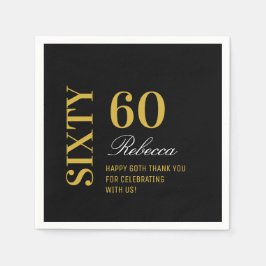 Elegant Black Guld 60 Födelsedagsfest Cocktail Pappersservett