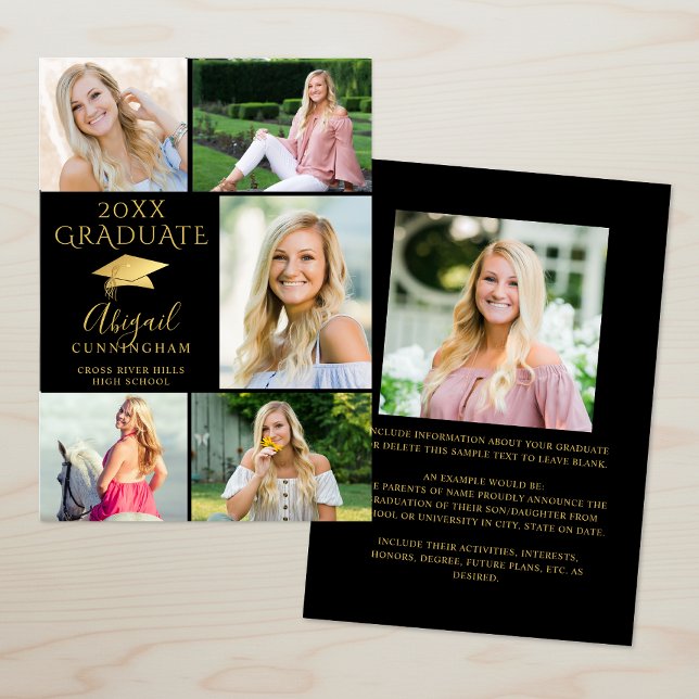 Elegant Black Guld 6 Photo Collage Student Meddelande (Skapare uppladdad)