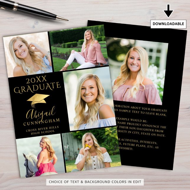 Elegant Black Guld 6 Photo Collage Student Meddelande (Skapare uppladdad)