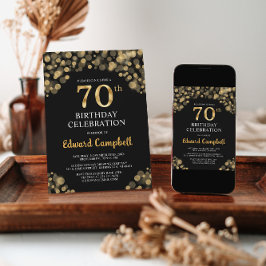 Elegant Black & Guld 70:e födelsedagsinbjudan Inbjudningar