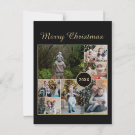 Elegant Black & Guld 7 Photo Collage jul Vykort