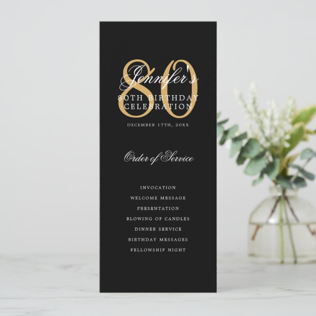 Elegant Black Guld 80:e födelsedagsprogrammet med  Inbjudningar (Stående Fram)