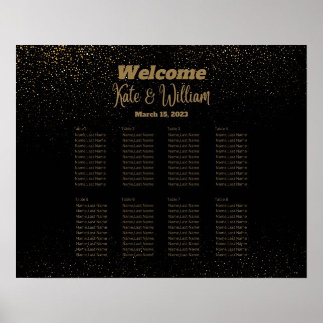Elegant Black & Guld 8, sittdiagram för Bord Poster (Framsidan)