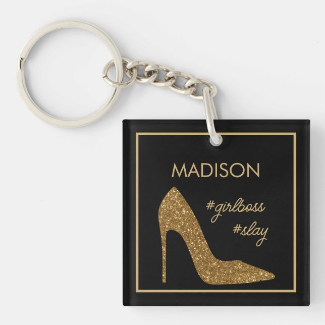 Elegant Black Guld Acrylic Keychain (Framsidan)