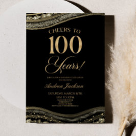 Elegant Black Guld Agate 100:e Födelsedagsfesten Inbjudningar