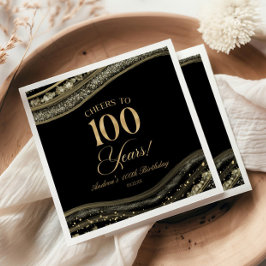Elegant Black Guld Agate 100:e Födelsedagsfesten Pappersservett