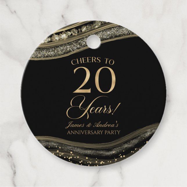 Elegant Black Guld Agate 20-årsdagen Party Gåvor Etiketter (Framsida)