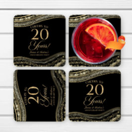 Elegant Black Guld Agate 20-årsdagen Party Underlägg Papper Kvadrat