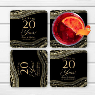 Elegant Black Guld Agate 20-årsdagen Party Underlägg Papper Kvadrat