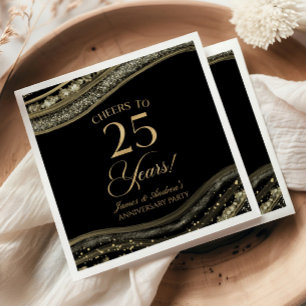 Elegant Black Guld Agate 25:e årsdagen Party Pappersservett