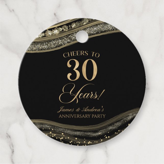 Elegant Black Guld Agate 30-årsdagen Party Gåvor Etiketter (Framsida)