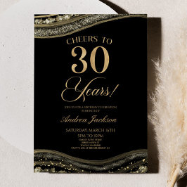 Elegant Black Guld Agate 30års födelsedag Party Inbjudningar