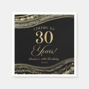 Elegant Black Guld Agate 30års födelsedag Party Pappersservett