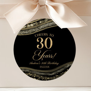 Elegant Black Guld Agate 30års födelsedag Party Runt Klistermärke