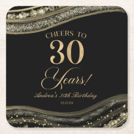 Elegant Black Guld Agate 30års födelsedag Party Underlägg Papper Kvadrat