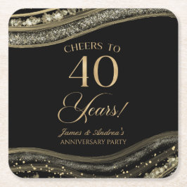 Elegant Black Guld Agate 40-årsdagen Party Underlägg Papper Kvadrat