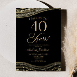 Elegant Black Guld Agate 40:e födelsedagen Party Inbjudningar