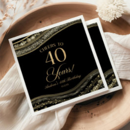 Elegant Black Guld Agate 40:e födelsedagen Party Pappersservett