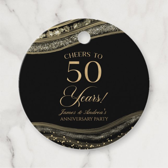 Elegant Black Guld Agate 50-årsdagen Party Gåvor Etiketter (Framsida)