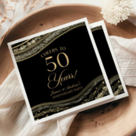 Elegant Black Guld Agate 50-årsdagen Party Pappersservett