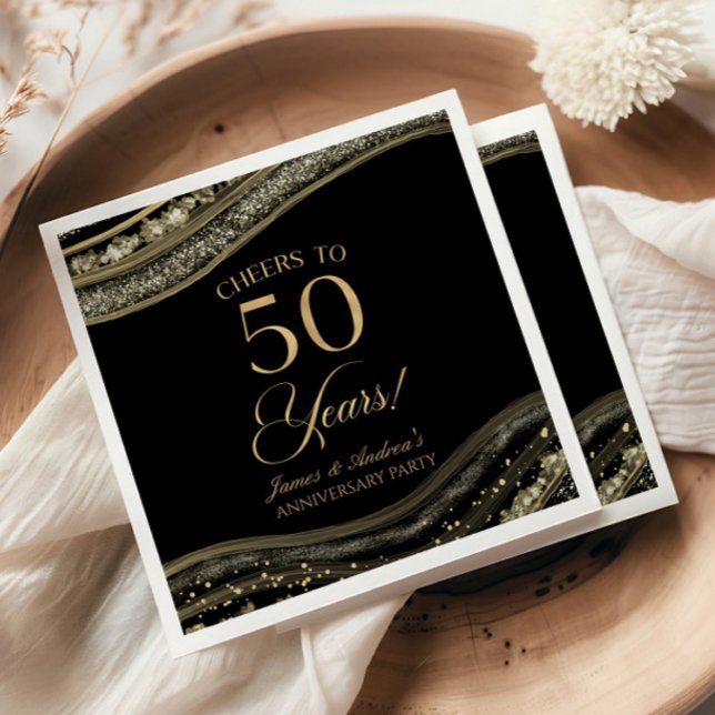 Elegant Black Guld Agate 50-årsdagen Party Pappersservett (Skapare uppladdad)