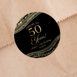 Elegant Black Guld Agate 50:e Födelsedagsfesten Runt Klistermärke