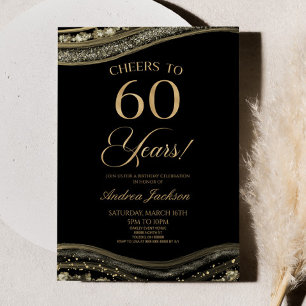 Elegant Black Guld Agate 60:e Födelsedagsfesten Inbjudningar