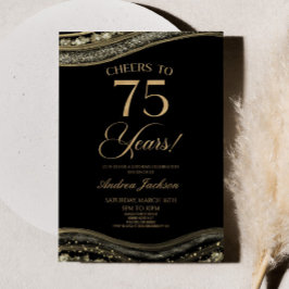 Elegant Black Guld Agate 75:e Födelsedagsfest Inbjudningar