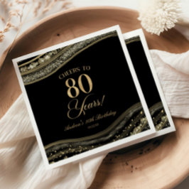 Elegant Black Guld Agate 80:e Födelsedagsfesten Pappersservett