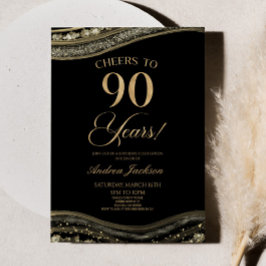 Elegant Black Guld Agate 90:e Födelsedagsfest Inbjudningar