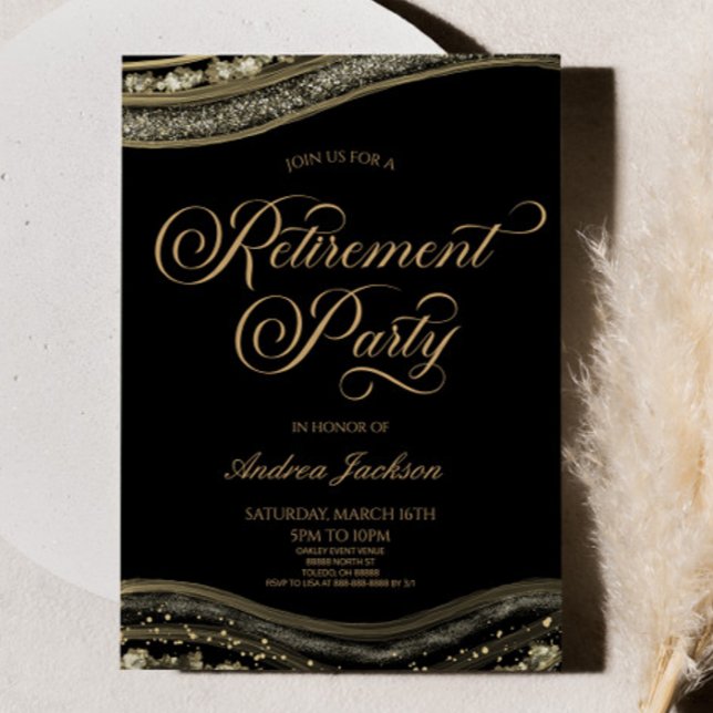 Elegant Black Guld Agate Pension Party Inbjudningar (Skapare uppladdad)