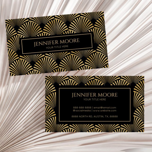 Elegant Black Guld Art Deco Mönster Anpassningsbar Visitkort (Skapare uppladdad)